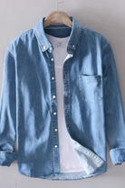 Men's Casual Button-Down Denim Shirt with Chest Pocket