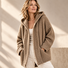 Women's Long Hooded Knit Cardigan with Batwing Sleeves