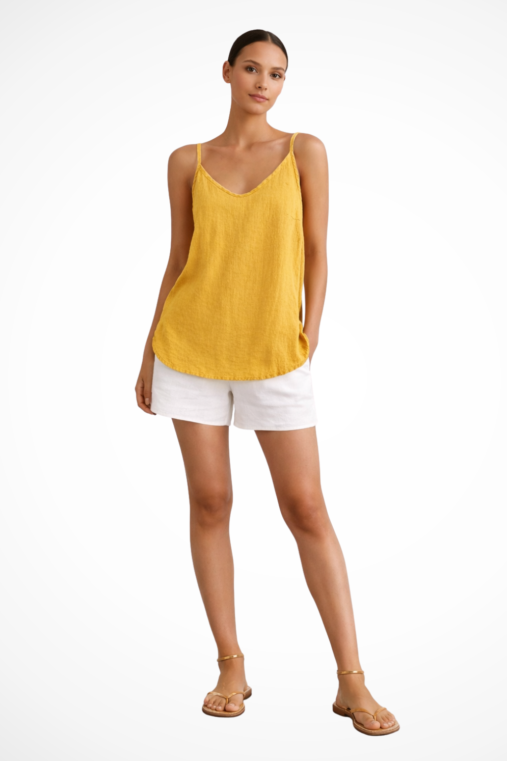 Women's Spaghetti Strap Linen Top - Relaxed Fit Spring Top