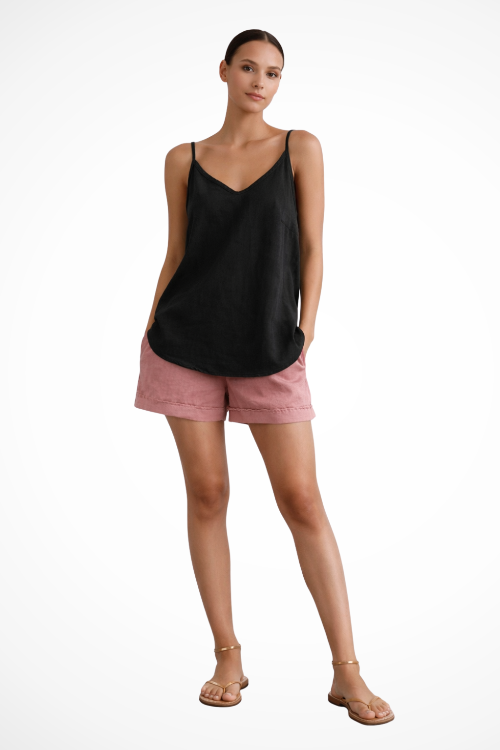 Women's Spaghetti Strap Linen Top - Relaxed Fit Spring Top