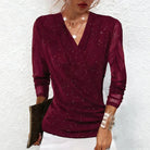 Ophelia | Women's Draped V Neck Sparkle Long Sleeve Going Out Top