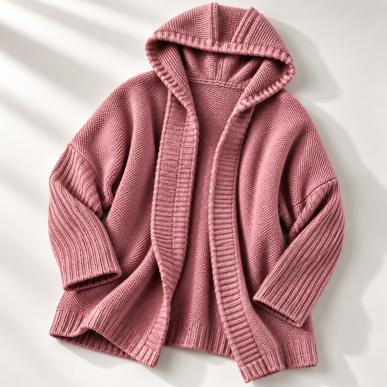 Women's Long Hooded Knit Cardigan with Batwing Sleeves