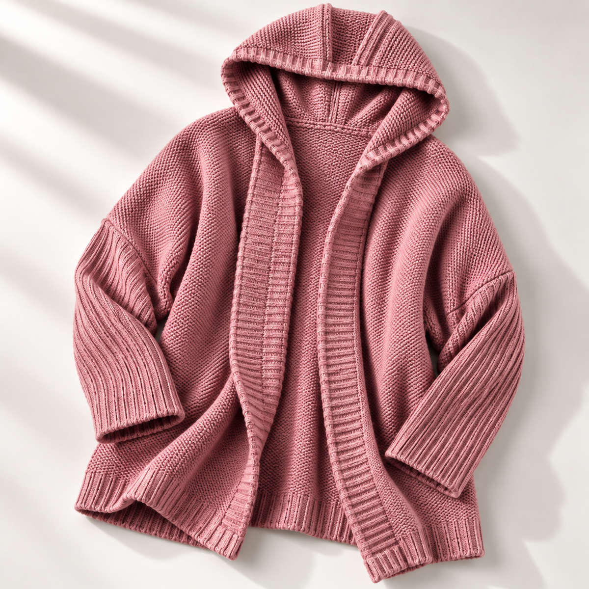 Women's Long Hooded Knit Cardigan with Batwing Sleeves