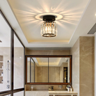Flush Mount Ceiling Light with Crystal Shade - Black Brass Finish