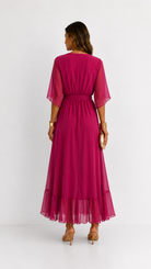 Women's Chiffon Wrap Dress with Flowing Sleeves
