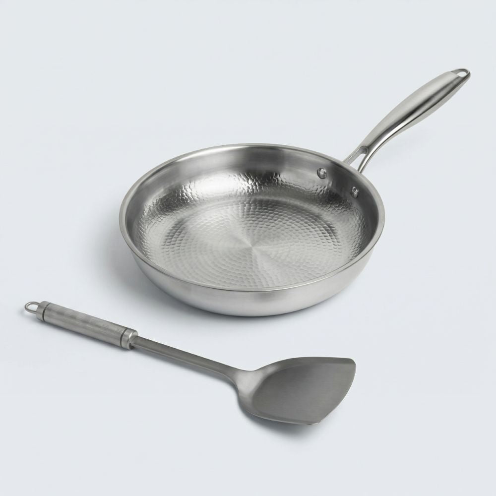 Titanium Hammered Frying Pan with Flipper - Non-Stick Coating-Free Cookware