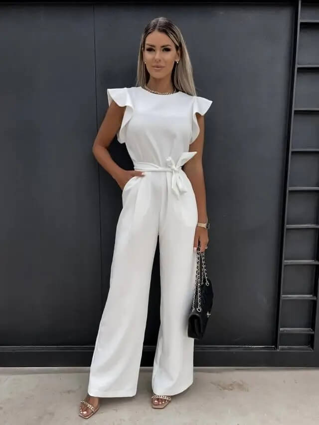Selma | Elegante Dames Jumpsuit – Met Vlindermouwen, Brede Pijpen & Bijpassende Riem