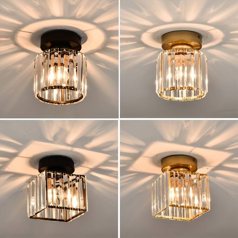 Flush Mount Ceiling Light with Crystal Shade - Black Brass Finish