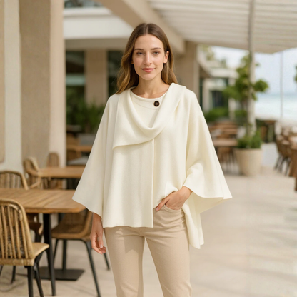 Nona Jas Dames | Asymmetrische Wolmix Jas met Sjaaldetail