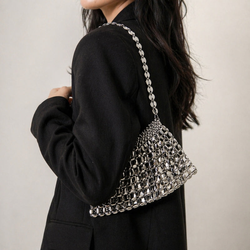 Mirrored Disco Mesh Bag with Chain Strap