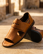Men's Leather Sandals with Orthopedic Support and Open Toe