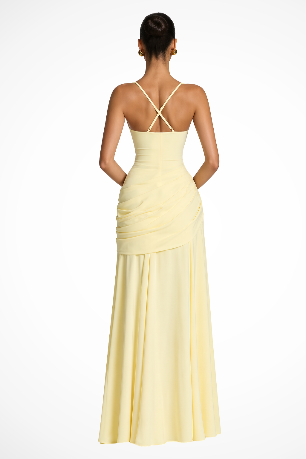 Wedding Guest Dress Square Neck Ruched Maxi Dress with Side Slit