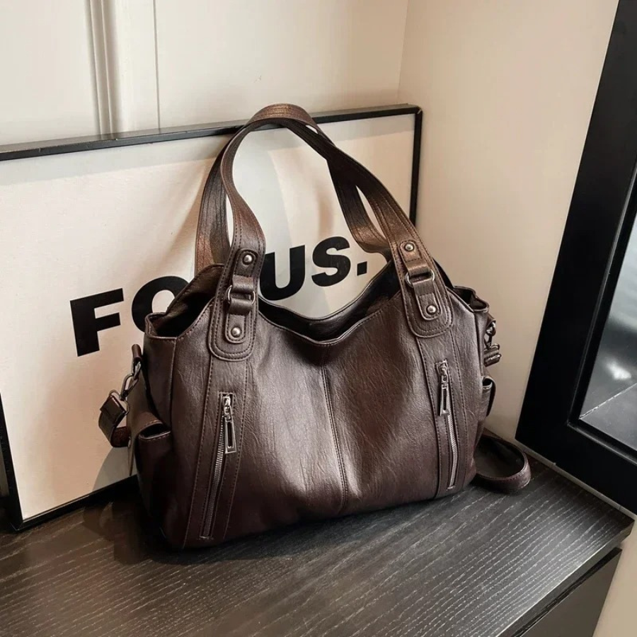 Women's Shoulder Bag in Vegan Leather - Structured Multi-Pocket Design