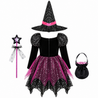 Girls 4-piece witch costume set, treat bag detail