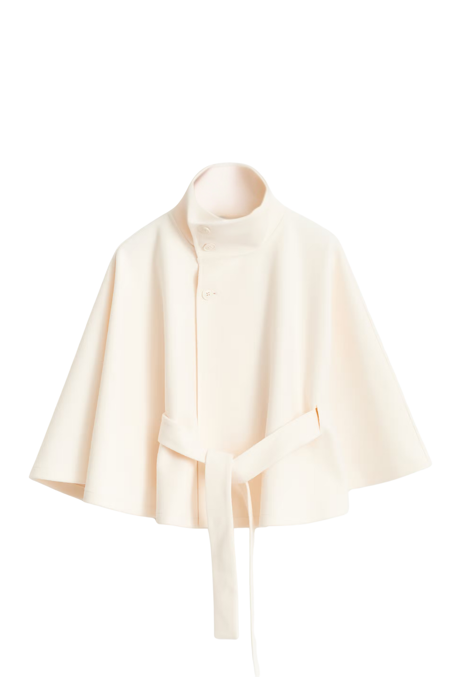 Cape Jas Dames | Losvallende jas met batwing mouwen en ceintuur, elegante standkraag