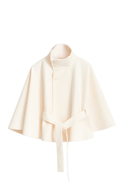 Cape Jas Dames | Losvallende jas met batwing mouwen en ceintuur, elegante standkraag