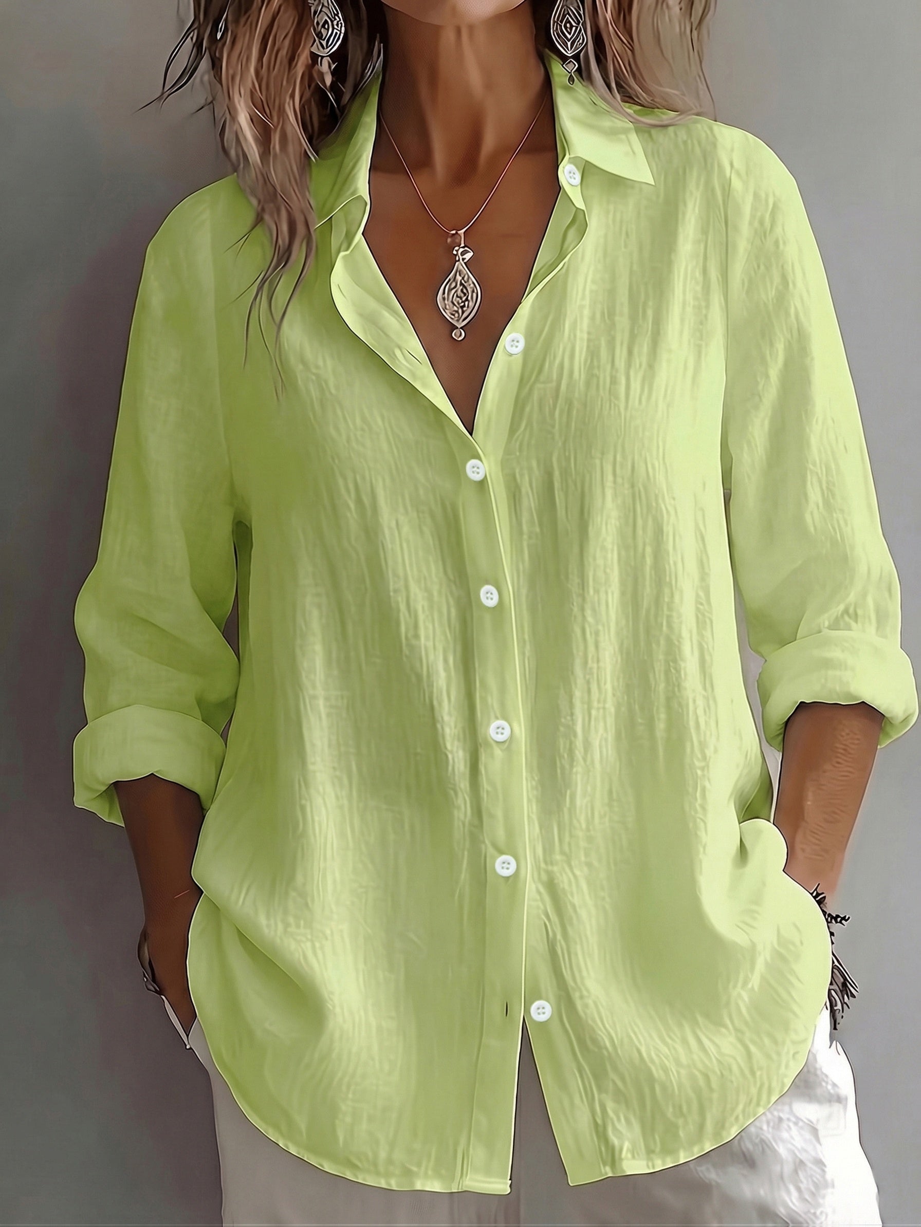 Women's Linen Shirt with Collar and Long Sleeves
