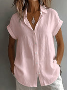 Women's Linen Shirt Short Sleeve Button-Up Collared Top