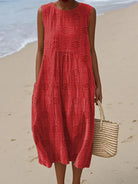 Women's Sleeveless Midi Dress with Printed Pattern