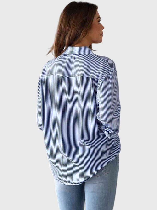 Women's Striped Tie Front Collared Shirt
