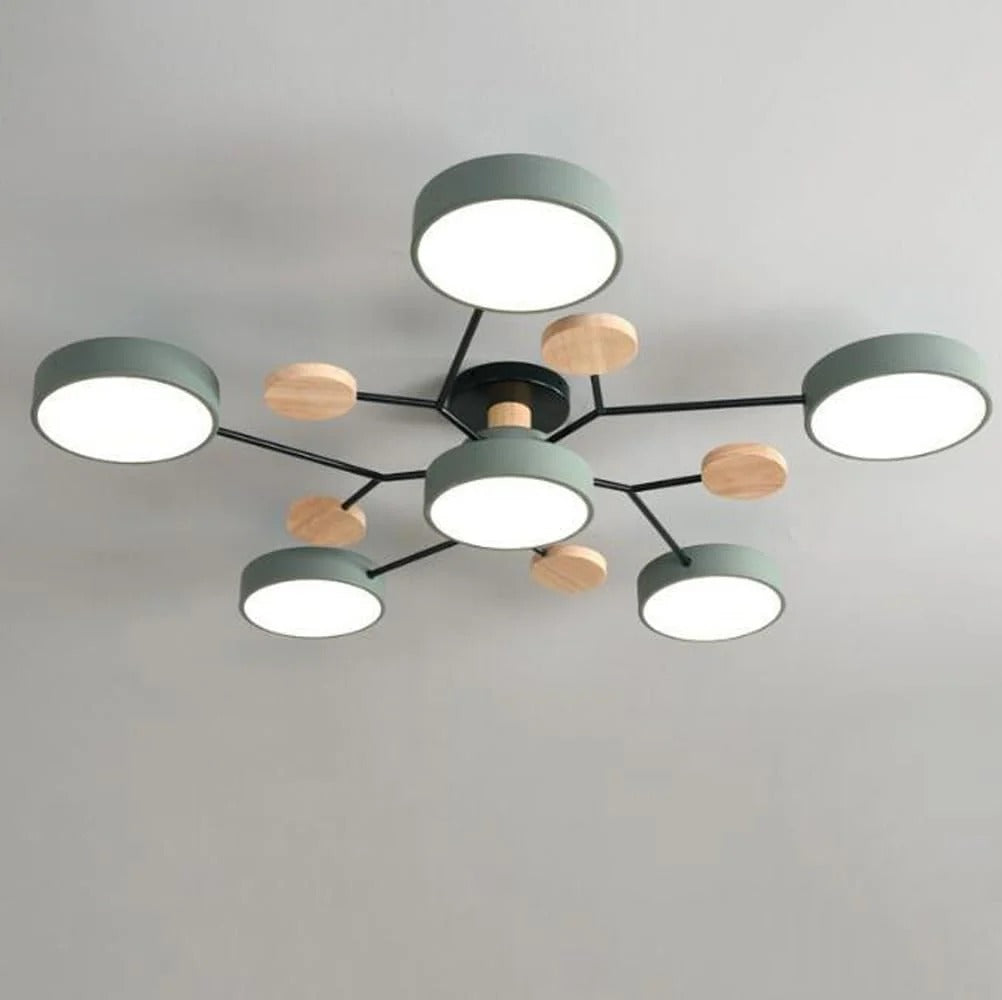 Round Iron LED Semi-Flush Ceiling Light – Chandelier with Acrylic Heads