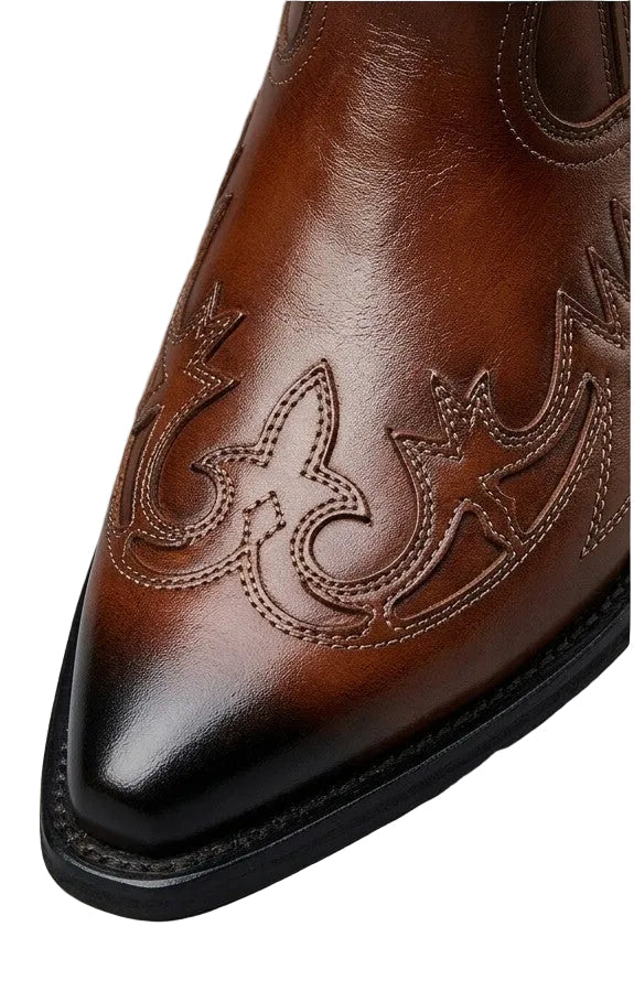 Unisex Western Boots with Embroidery - Genuine Leather Cowboy Boots