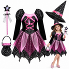 Girls 4-piece witch costume set, full outfit worn