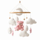 Pink teddy bear and white clouds felt toy topper for cot mobile