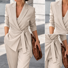 Women's Tailored Blazer & Wide Leg Trousers Two-Piece Suit Set