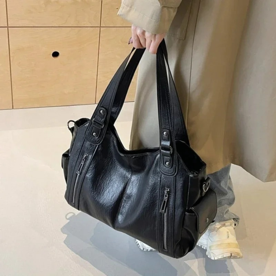 Women's Shoulder Bag in Vegan Leather - Structured Multi-Pocket Design