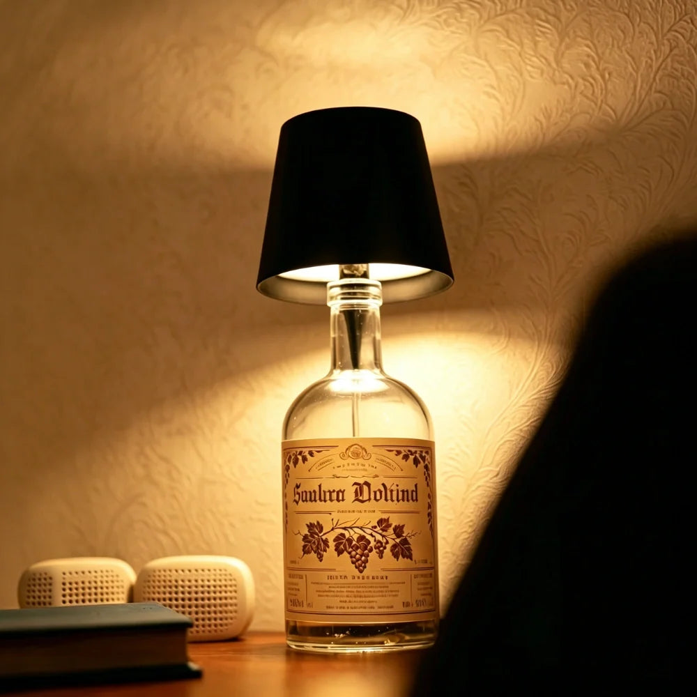Rechargeable Bottle Topper Table Lamp - Dimmable Cordless LED Light