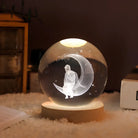 3D Engraved Crystal Ball Night Light - Wooden Base LED Lamp