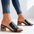 Women's Rhinestone Heel Slides with Jeweled Block Heel