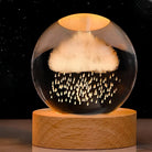 3D Engraved Crystal Ball Night Light - Wooden Base LED Lamp