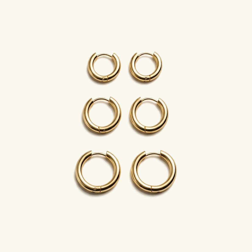 Women's Gold-Plated Classic Huggie Hoop Earrings, Set of Three