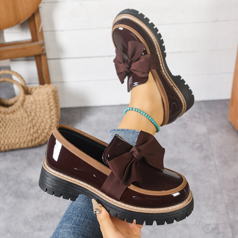 Women's Patent Bow Loafers with Platform Sole