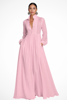 Women's Long Sleeve Button-Front Maxi Dress with Pockets