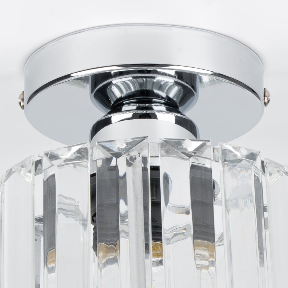 Flush Mount Ceiling Light with Crystal Shade - Black Brass Finish