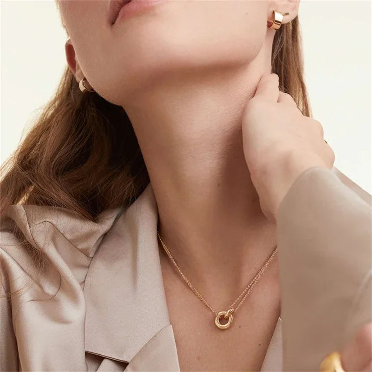 Women's Circle Pendant Necklace, Gold-Plated Stainless Steel