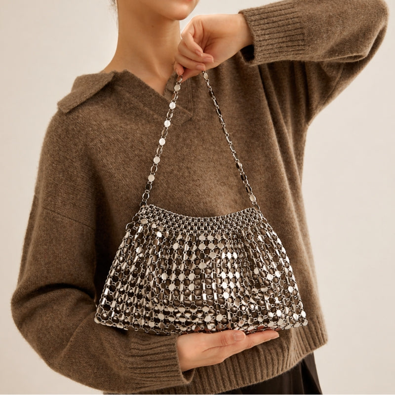 Mirrored Disco Mesh Bag with Chain Strap