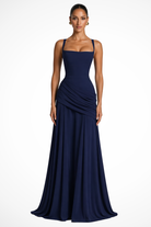 Wedding Guest Dress Square Neck Ruched Maxi Dress with Side Slit