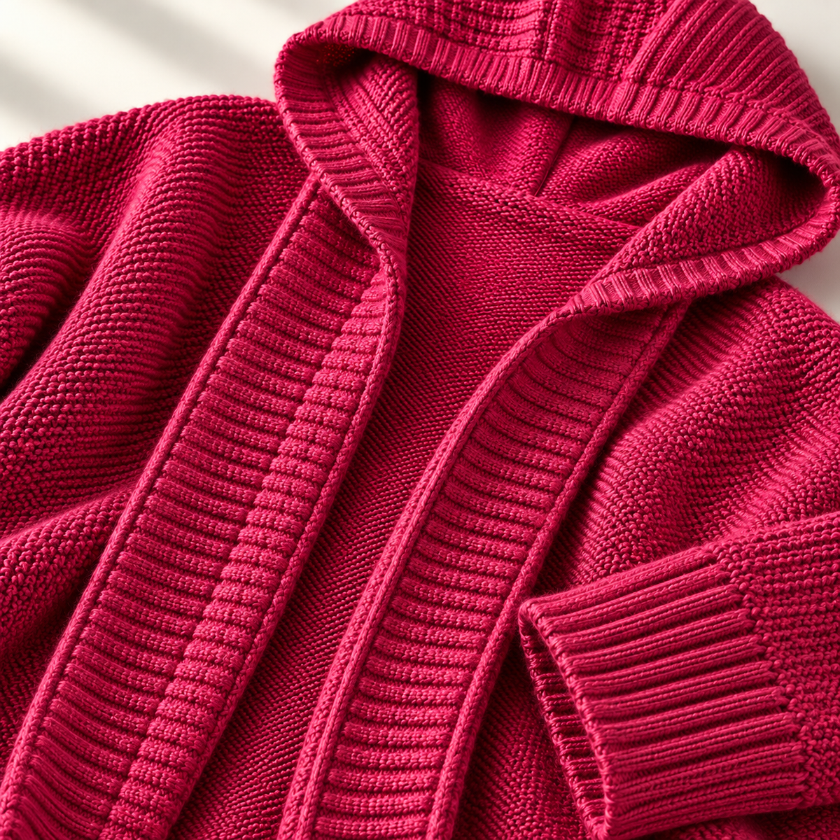 Women's Long Hooded Knit Cardigan with Batwing Sleeves