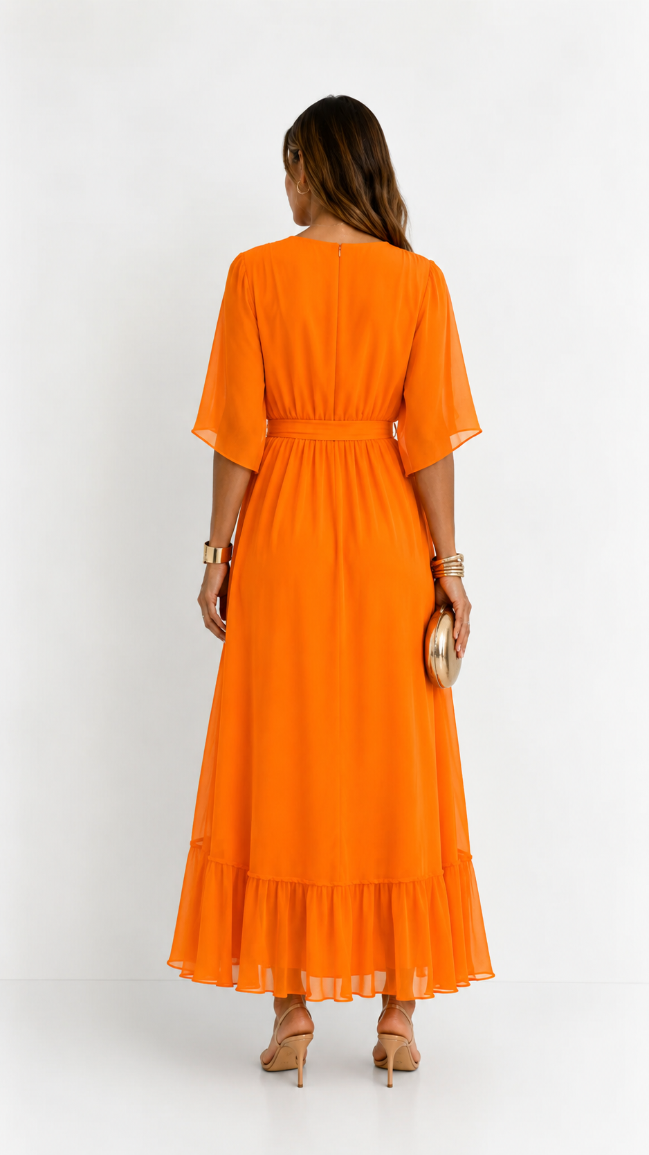 Women's Chiffon Wrap Dress with Flowing Sleeves