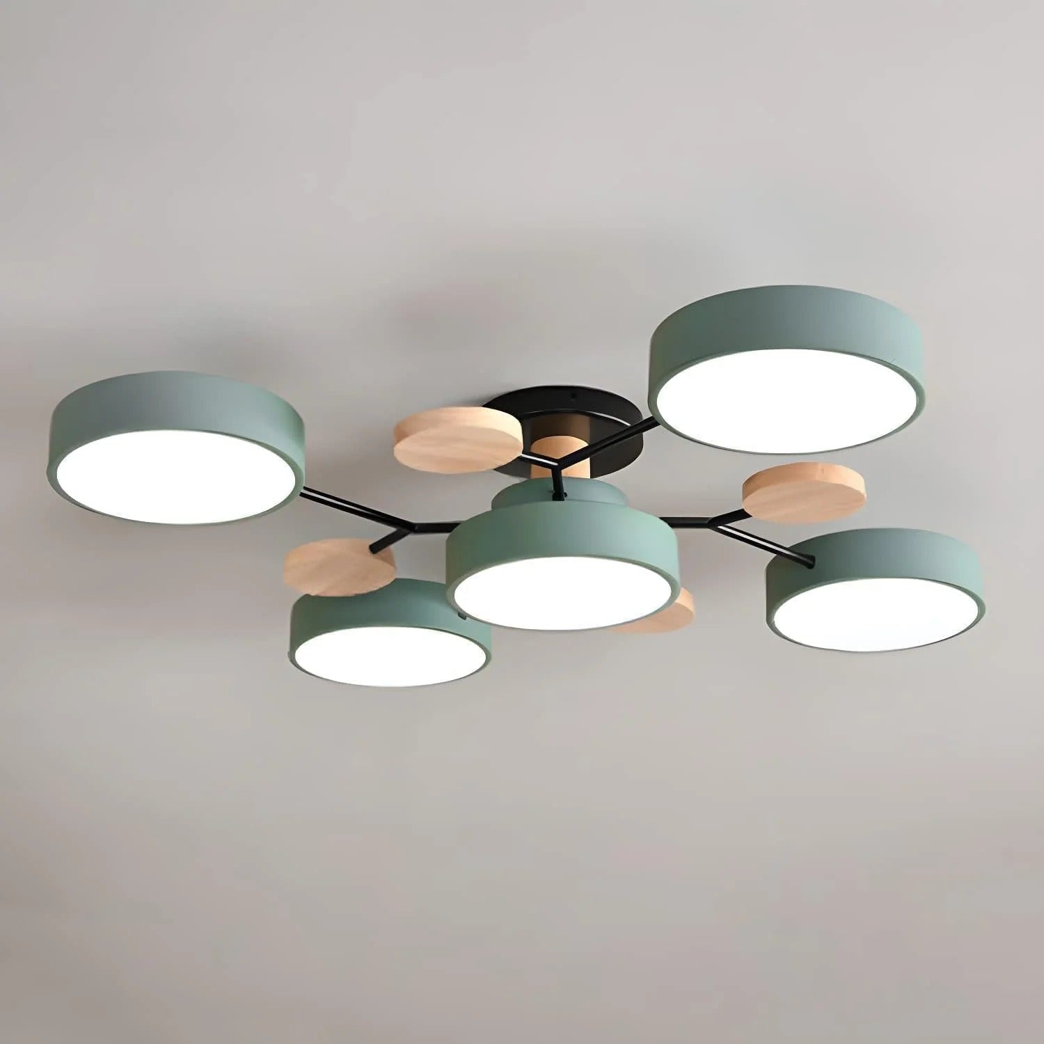 Round Iron LED Semi-Flush Ceiling Light – Chandelier with Acrylic Heads