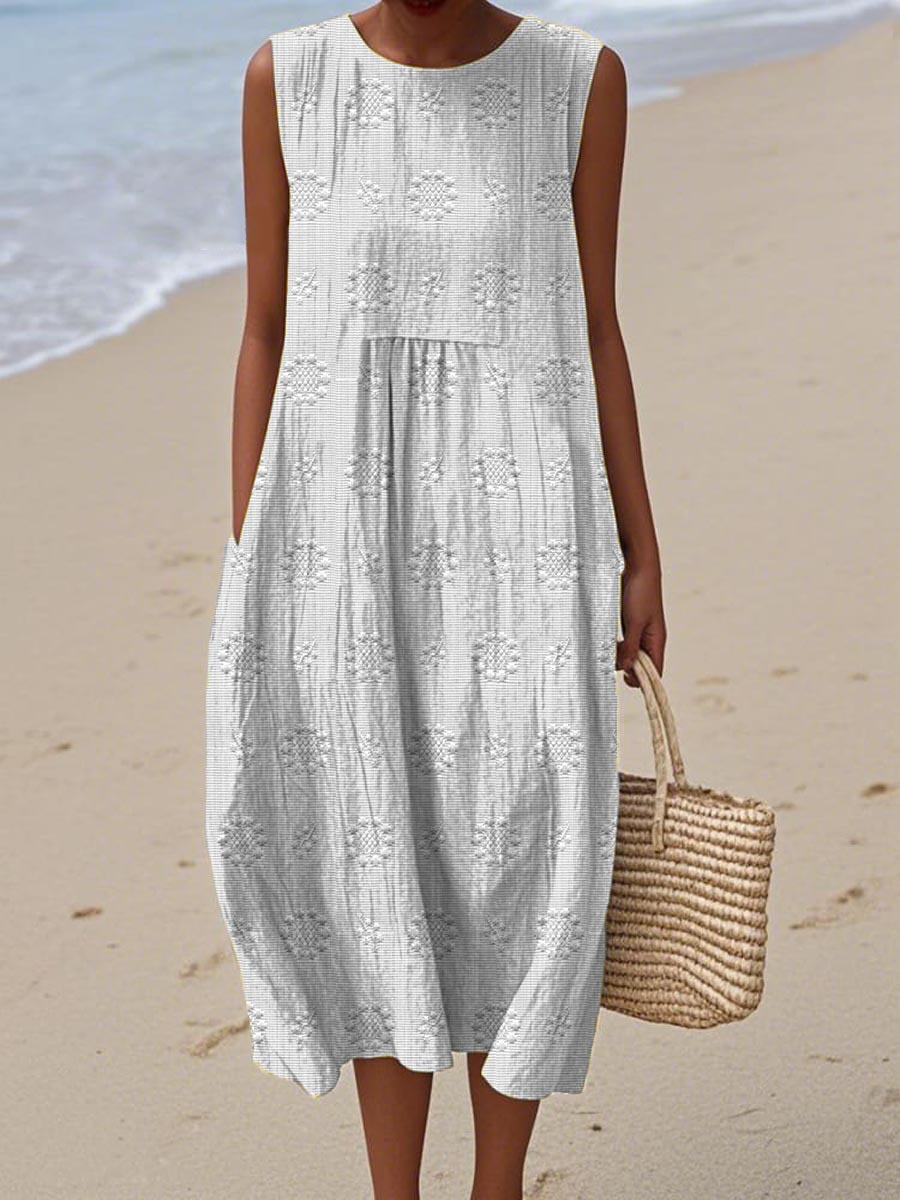 Women's Sleeveless Midi Dress with Printed Pattern