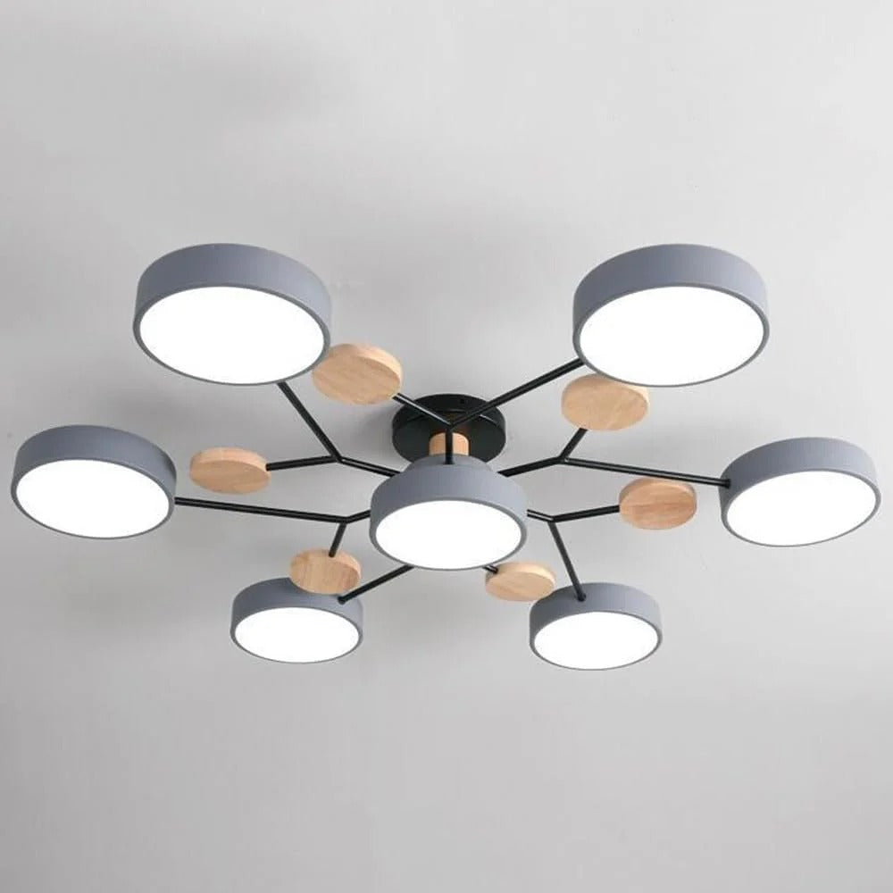 Round Iron LED Semi-Flush Ceiling Light – Chandelier with Acrylic Heads