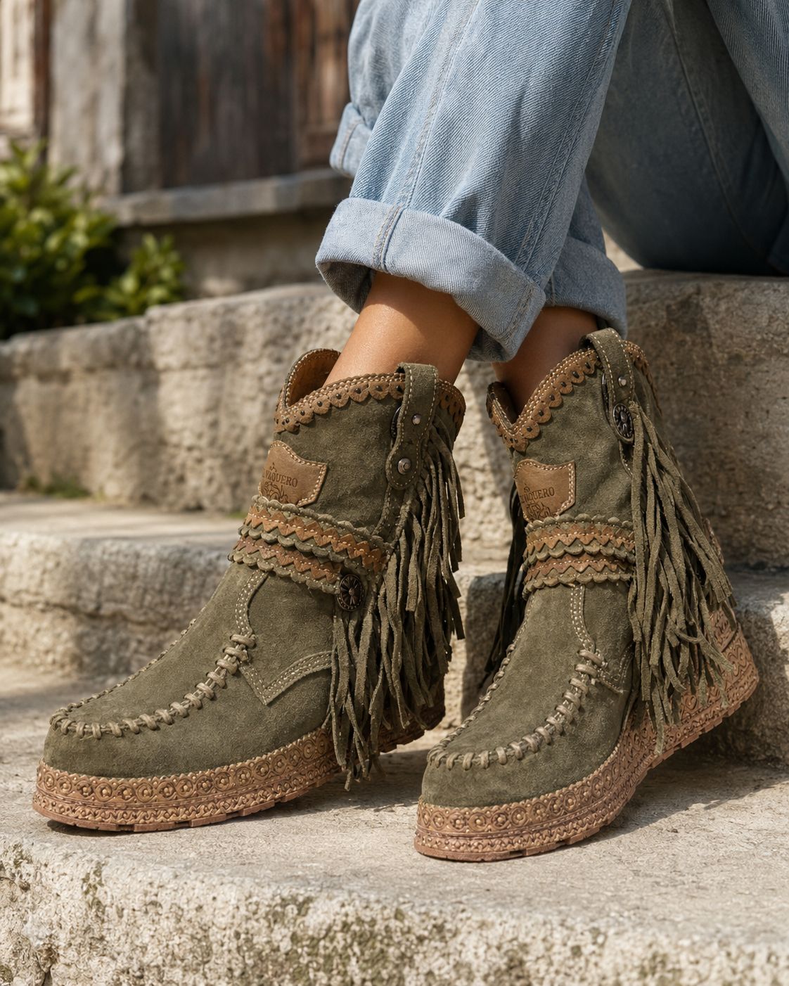 Women's Suede Fringe Boots with Cushioned Insole