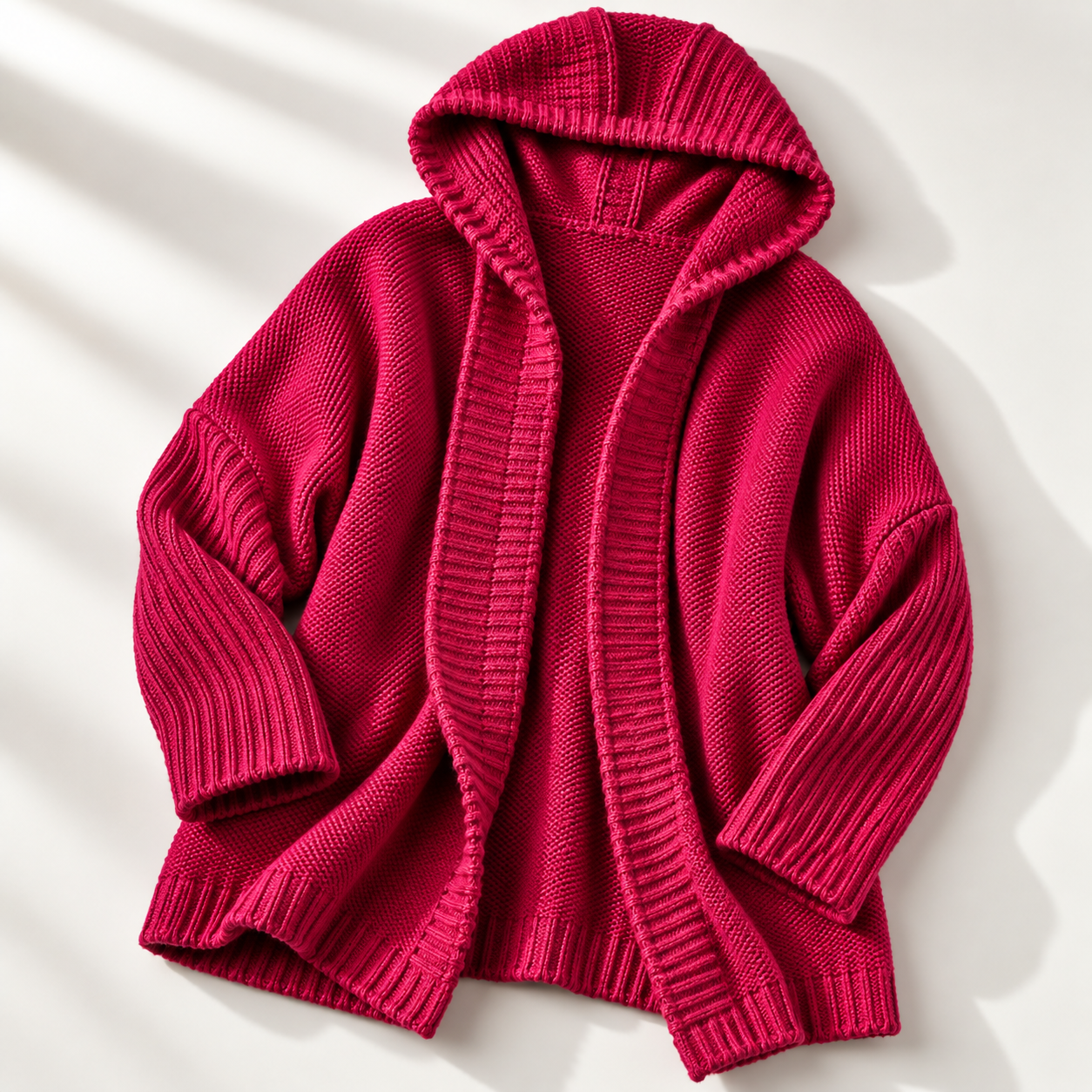 Women's Long Hooded Knit Cardigan with Batwing Sleeves