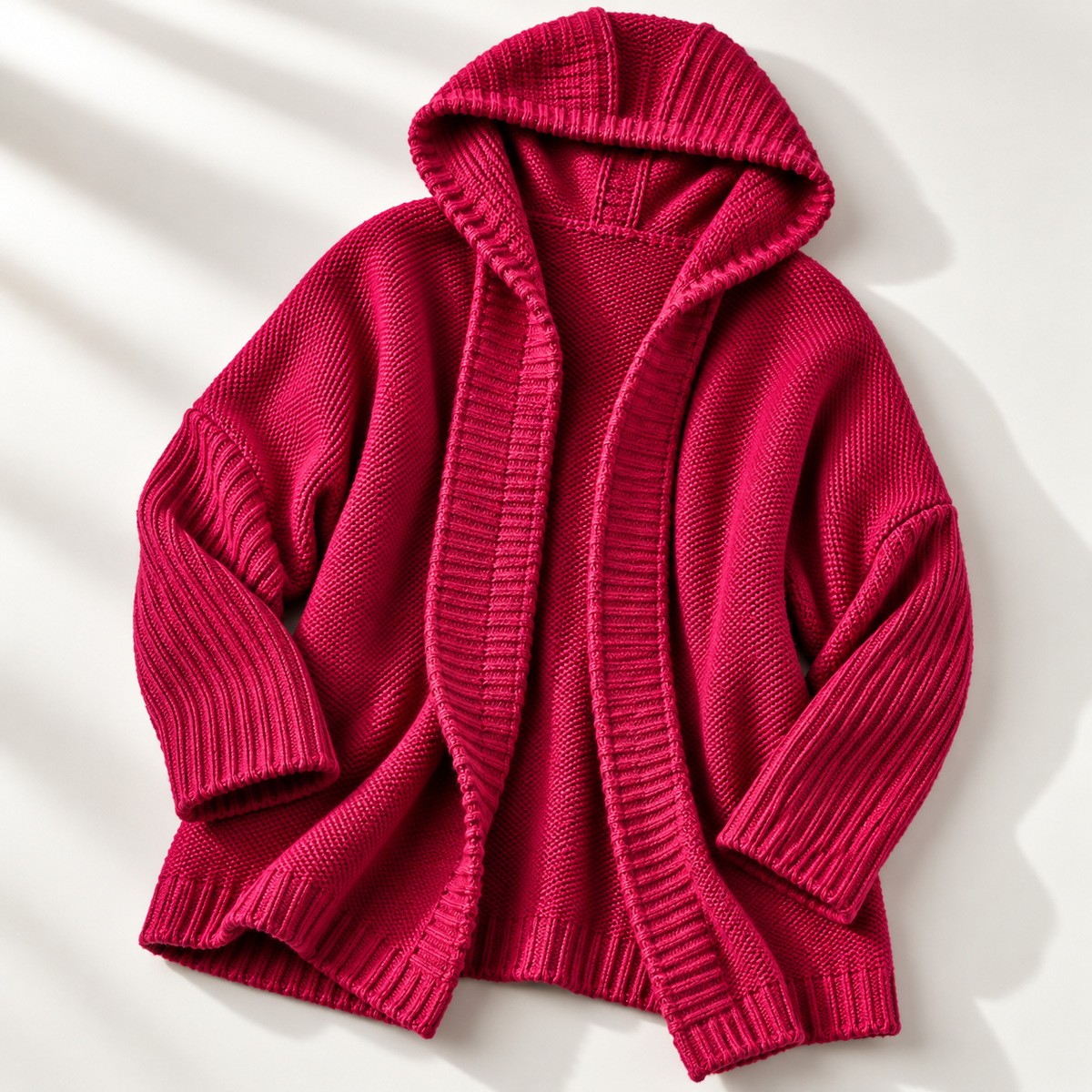 Women's Long Hooded Knit Cardigan with Batwing Sleeves