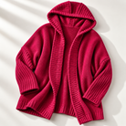 Women's Long Hooded Knit Cardigan with Batwing Sleeves